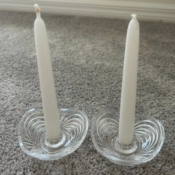 Vintage 1994 Italy 24% Lead Crystal Shell Candle Holders w/White Tapers - Picture 4 of 9